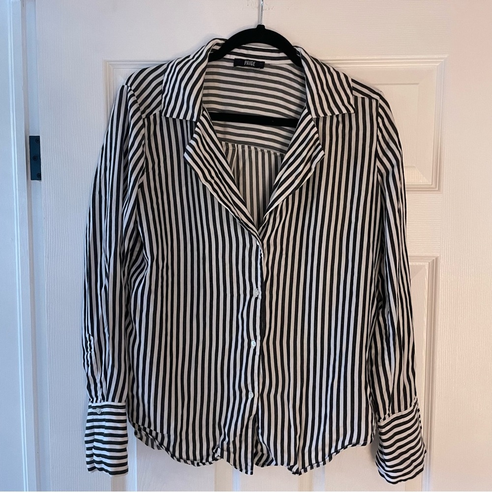 PAIGE Elora Stripe Button-Down Black and White Blouse - Picture 5 of 12